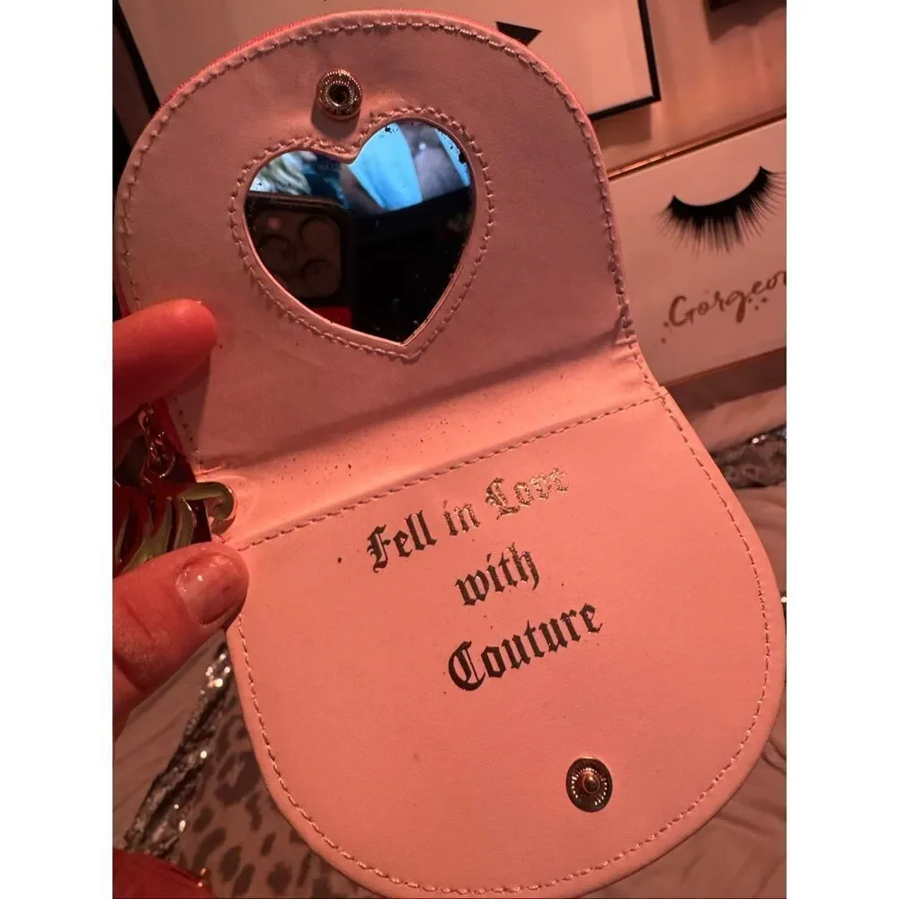 Juicy Couture half moon bling rhinestone logo mirror Wallet/card case pink